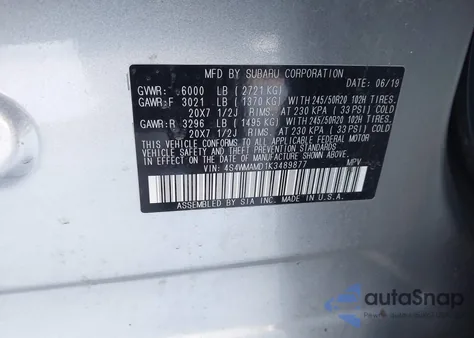 2019 Subaru Ascent Limited из США, поврежденный, VIN 4S4WMAMD1K3489877